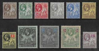 Barbados 1912 - 1916 Hinged Complete Set Of 11 Sg 170 - 180 Cv £250