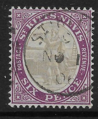 St.  Kitts - Nevis Sg6 1903 6d Grey - Black & Bright Purple Fine