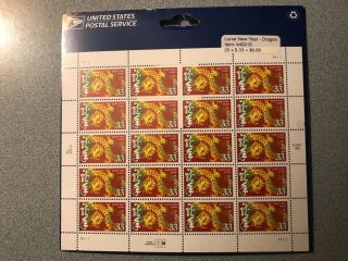 Us Postage Stamps.  Lunar Year - Dragon.  Full Sheet.  Scott 4623.  Mnh.  2012