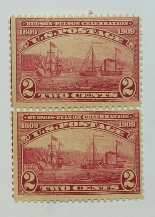 Us Scott 372 - 1909 - 2 Cent Hudson - Fulton Issue - Carmine - Strip Of 2 - M/nh/og