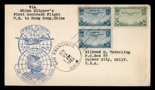 Dr Who 1937 First Flight San Francisco Ca To Hong Kong Fam 14 Clipper E45233