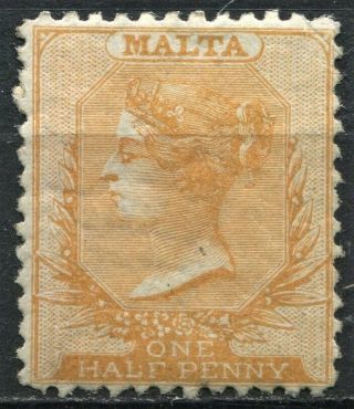 Malta 1868,  Sg 14,  1/2d Buff Brown,  Rough Cut Perf 12.  5,  Hinged,  Cv £160