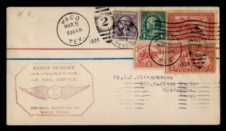 Dr Who 1928 Waco Tx First Flight Air Mail Cam 21 Multi Franked C128109