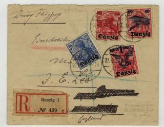 Danzig 1920 - Registered Cover With Airmail 1st Set (fi 44 - 46) & A Stamp Fi 23