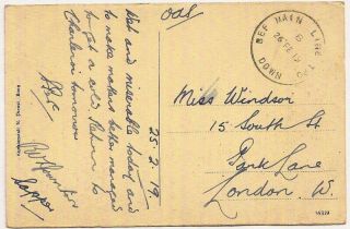 Ww1 Bonn Card Oas Feb 1919 Bef Main Line Tpo Down Travelling Po Germany
