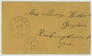 Mr Fancy Cancel Csa Stampless Cover Mr Sidney Va Cds Paid 5 In Circle Cv$200