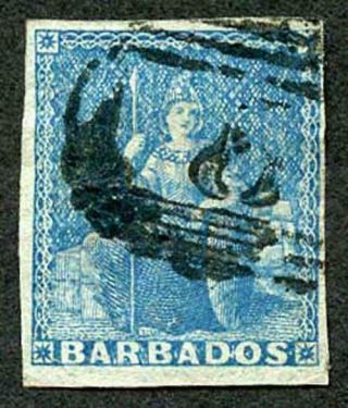 Barbados Sg3 (1d) Blue No Wmk Imperf On Blued Paper