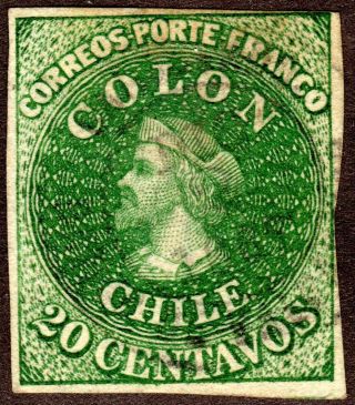 (j - 662) Chile - 1862 - Sc 13 - 20c Green,