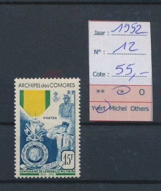Lk80436 Comoros 1952 Military Medal Centenary Mh Cv 55 Eur