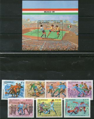 Nicaragua 1986 Mexico Football World Cup Set & The Miniature Sheet Mnh