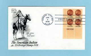 U.  S.  Fdc 1734 The Indian Head Penny Stamp Plateblock