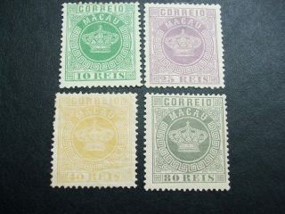 Macau 1885 10 Reis Green 25 Ries Violet 40 Reis Yellow 80 Reis Grey M.
