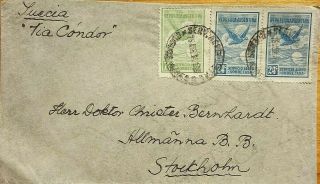 Argentina 1934 Condor Airmail Cover To Sweden With German Flying Boat Receiver