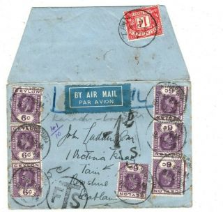 Ceylon Cover Underpaid Karachi Air Mail 1934 Gb Postage Dues Scotland Tain Ma229