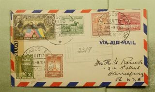 Dr Who 1944 Ecuador Quito Registered Airmail To Usa Wwii Censored E69498