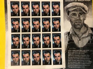 Stamps.  Sheet.  3911.  Henry Fonda.  Legends Of Hollywood.  Cv $30.  00.  Fv $7.  40