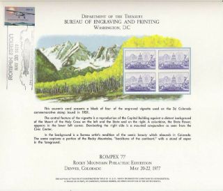 Bep Souvenir Card B 40 Rompex 1977 Block 1951 3¢ Colorado First Day Show Cancel
