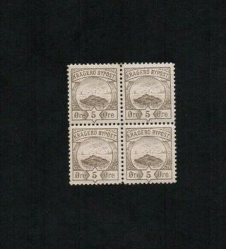 Norway,  Kragero Bypost Stamps,  Block Of Four 5 Ore.