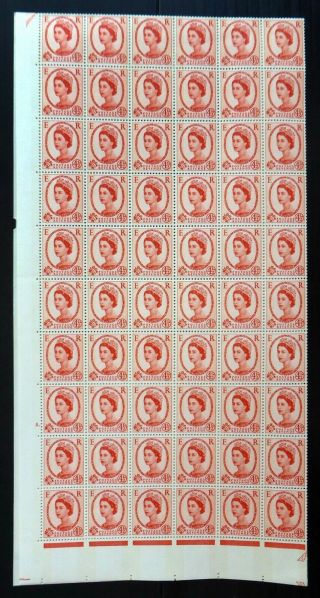 Gb 1960 Wilding 4½d Phosphor Cyl 8 Dot Complete Sheet Of 240 Nr65