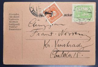 Czechoslovakia Austria 1919 Unusual Tax/porto Card Eger To Vinohrady,  Csr,  Cssr