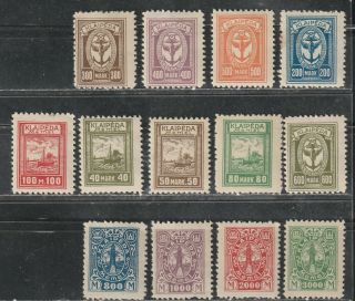 1923 French Colony Stamps,  Memel Full Set Mh,  Sc N31 - 43