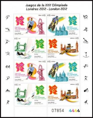 Uruguay/stamps,  2012 - Sports - Summer Olympics,  London - Soccer,  Yachting,  Cycling,