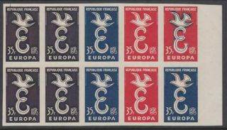 France 1958 Europa 35f Imperforate Proof Block Of 10 Mnh
