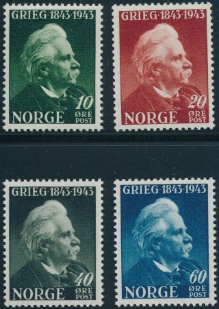 Stamp Norway Sc 0255 - 8 1943 Wwii Edvard Grieg Composer Invasion War Germany Mnh