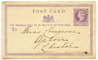 1872 Sloper ½d Postal Card Sloper “arrow” Punched Trial Cancellation To Chester