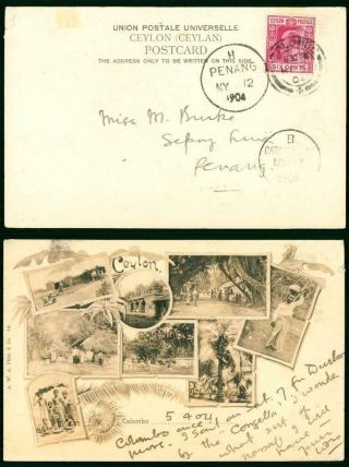 1904 Ceylon - Postcard Colombo Penang Malaya Dato Kramat Straits (87)