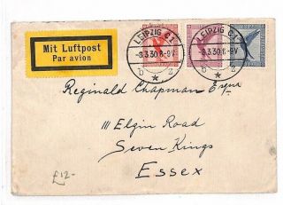 Ar43 1930 Germany Aviation Leipzig To Gb Airmail Cover Eagle Issue Stamps Birds
