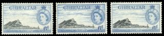 Gibraltar 1953 - 59 Qeii 6d In The 3 Listed Shades Mnh.  Sg 153,  153a,  153b.
