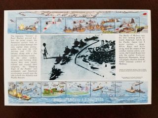 World War 2 Pearl Harbor & Battle Of Midway Sheet Of 10 Stamps Uganda