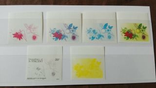 St.  Vincent Flowers Stamps Progressive Proof/ Color Trial.  Umm.