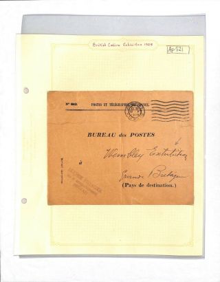 France Cover 1925 GB WEMBLEY EXHIBITION OFFICIAL MAIL Bureau Des Postes Ap521 3