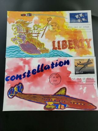 4 Us Cover Fdc Lot Aviation All Hand Painted Colorful Bk Artist