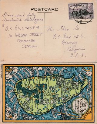 Ceylon To Us Colombo George V 10c Rice Paddy Tea Industry Postcard 1936