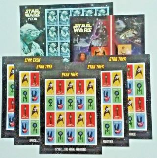 5 Sheets Of Star Trek Forever Us Stamps & 2 Sheets Of Star Wars Saga Yoda Combo