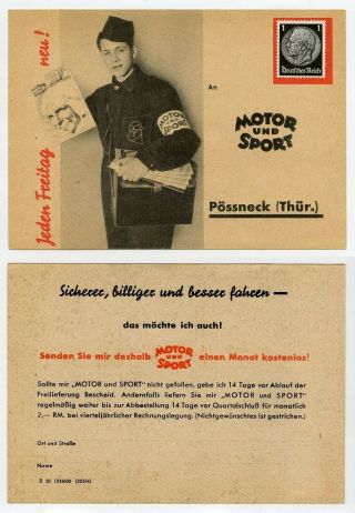 Germany Deutsches Reich Advertising Postal Stationery Card Motor Und Sport