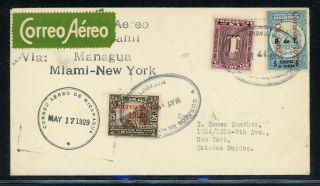 Nicaragua Postal History: Lot 79 1929 Ffc Fam5 Managua - Miami - Nyc $$$