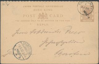 1902 Hong Kong Reply Ps Card 4c Overprint Shanghai China To Oberstein Germany