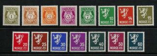 Norway 1937 Watermarked Lions 162 - 176,  Facit 202 - 206 & 213 - 222 Vf Nh