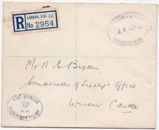 1942 Buckingham Palace To Windsor Castle Registered Lord Steward Cachet London
