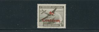 Chile 1951 - 2 Airmail (scott C146 40c On 80c) Vf Mnh