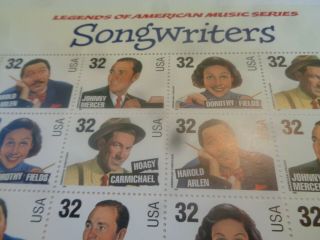 SONGWRITERS,  LEGENDS OF AMERICAN MUSIC SERIES,  20 32 CENT STAMPS,  4 DIFFERENT 2