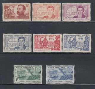 Ivory Coast 1937 - 1941 Sc 159 - 166 All Lightly Hinged Or Better