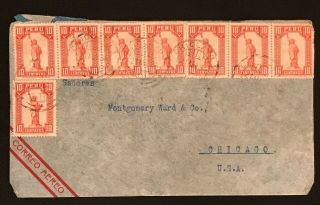 1934 Peru To Montgomery Ward Chicago,  Airmail,  Postal History Blue Cover