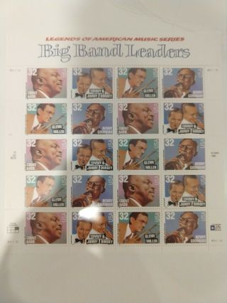 United States Sheet Of 20 Stamps,  Scott 3096 - 3099,  Big Band Leaders