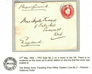 Boer War Railway Cover Army Post Office Tpo East No.  2 1902 Gb Stationery Ma191