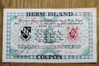 Herm Island Coupon,  Stamp 1957 £1 Numbered 0731 230